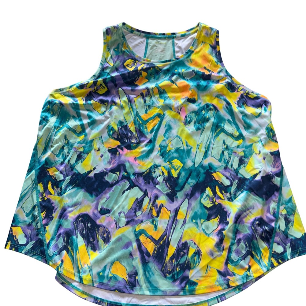 Tek Gear Workout Tank Top 2X Teal Purple Abstract Racerback Sleeveless Mesh Back